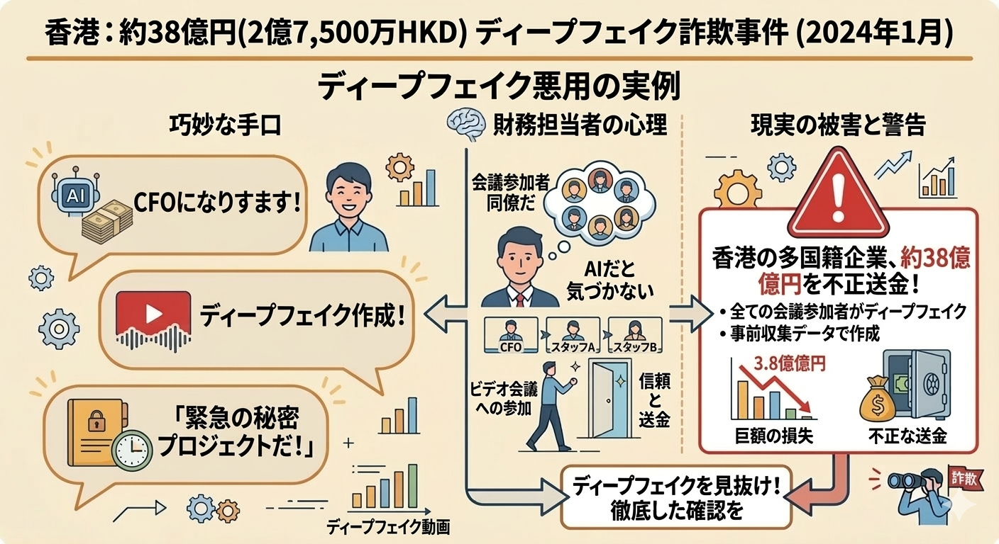 香港企業の約38億円詐欺事件のインフォグラフィック画像