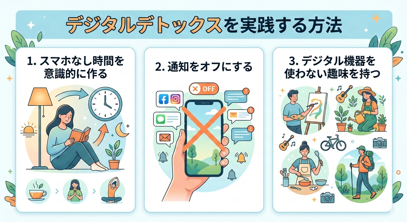 デジタルデトックスを実践する方法の図解