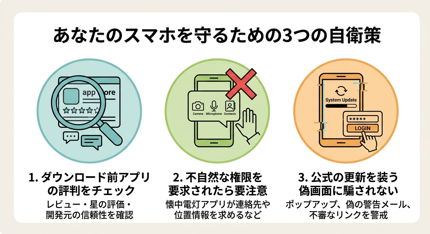 あなたのスマホを守るための3つの自衛策図解