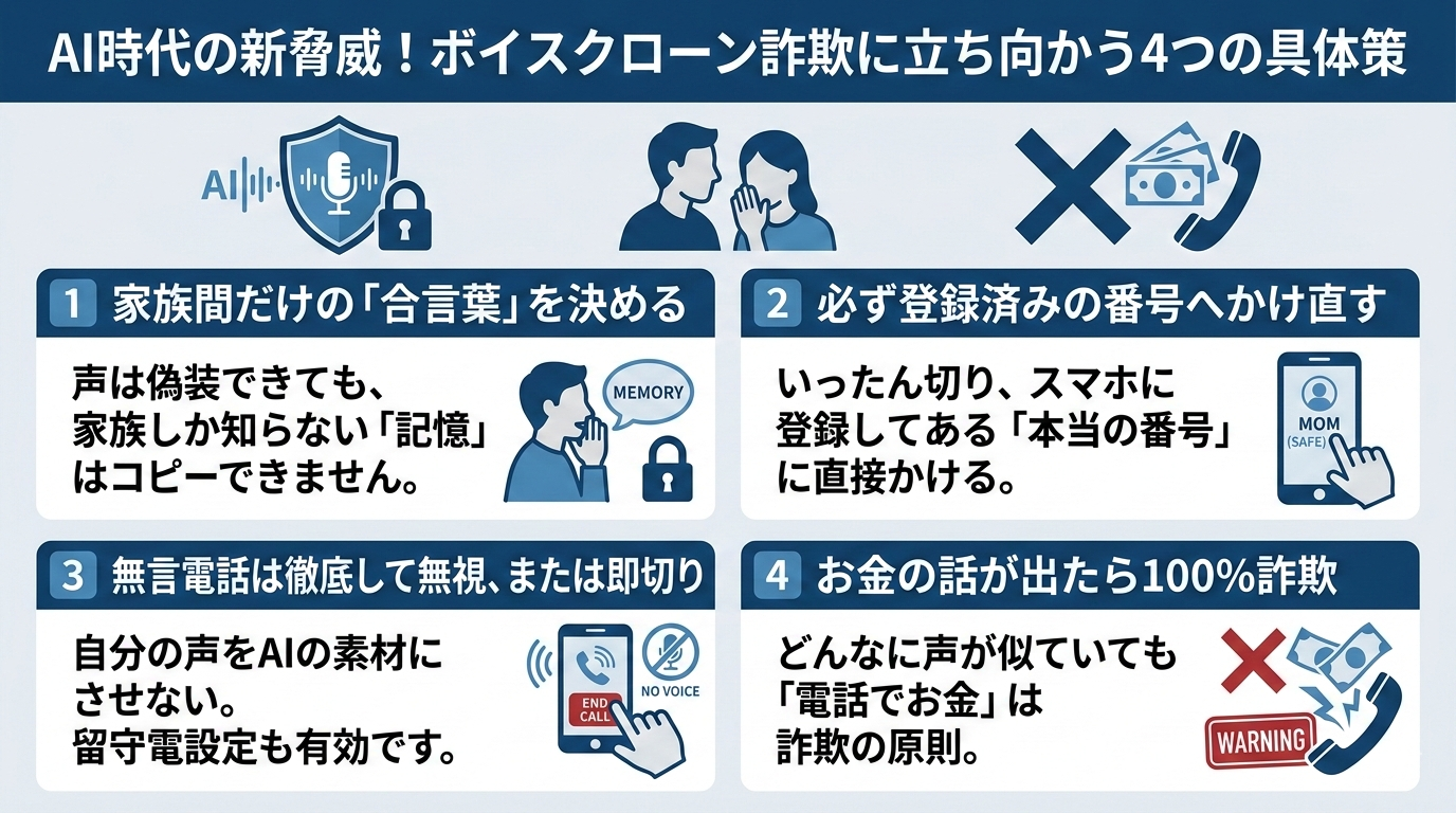 ボイスクローン詐欺に立ち向かう4つの具体策