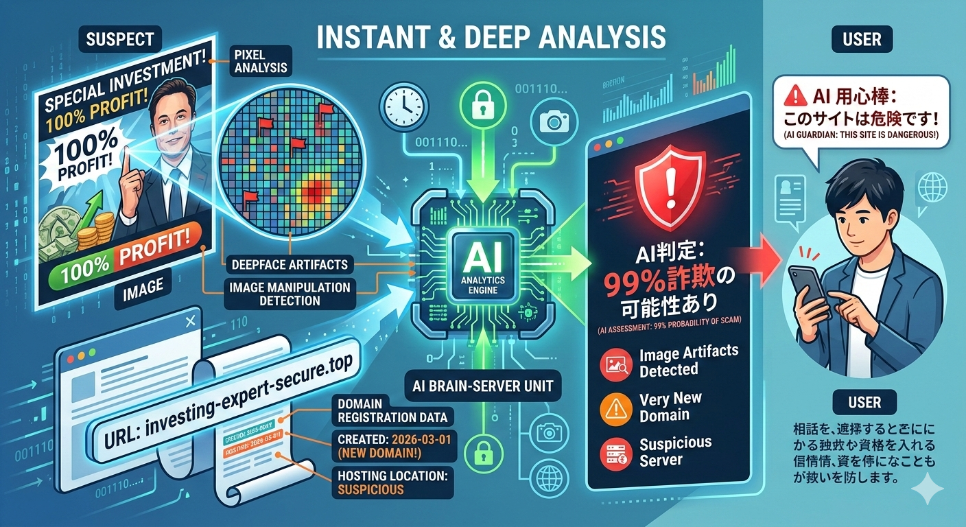 AIなら0.1秒で詐欺を見抜く図解