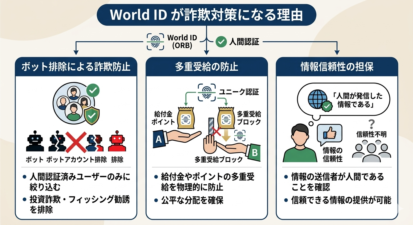 World IDが詐欺対策になる理由のインフォグラフィック