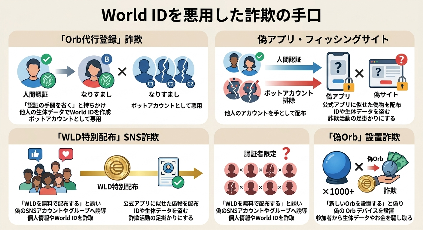 World IDを悪用した詐欺手口のインフォグラフィック