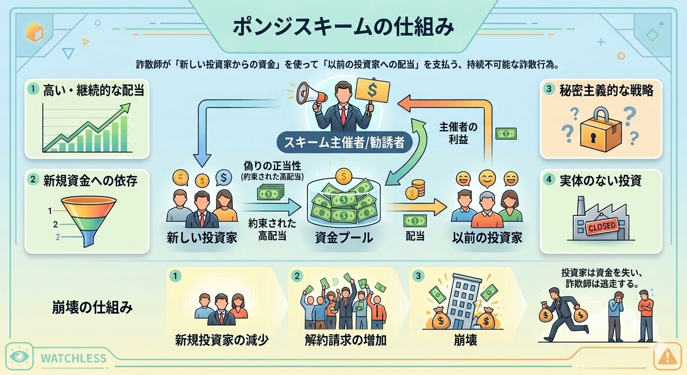 ポンジスキーム解説のインフォグラフィック