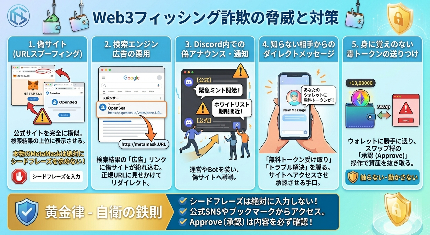 Web3フィッシングの手口５パターンの図解