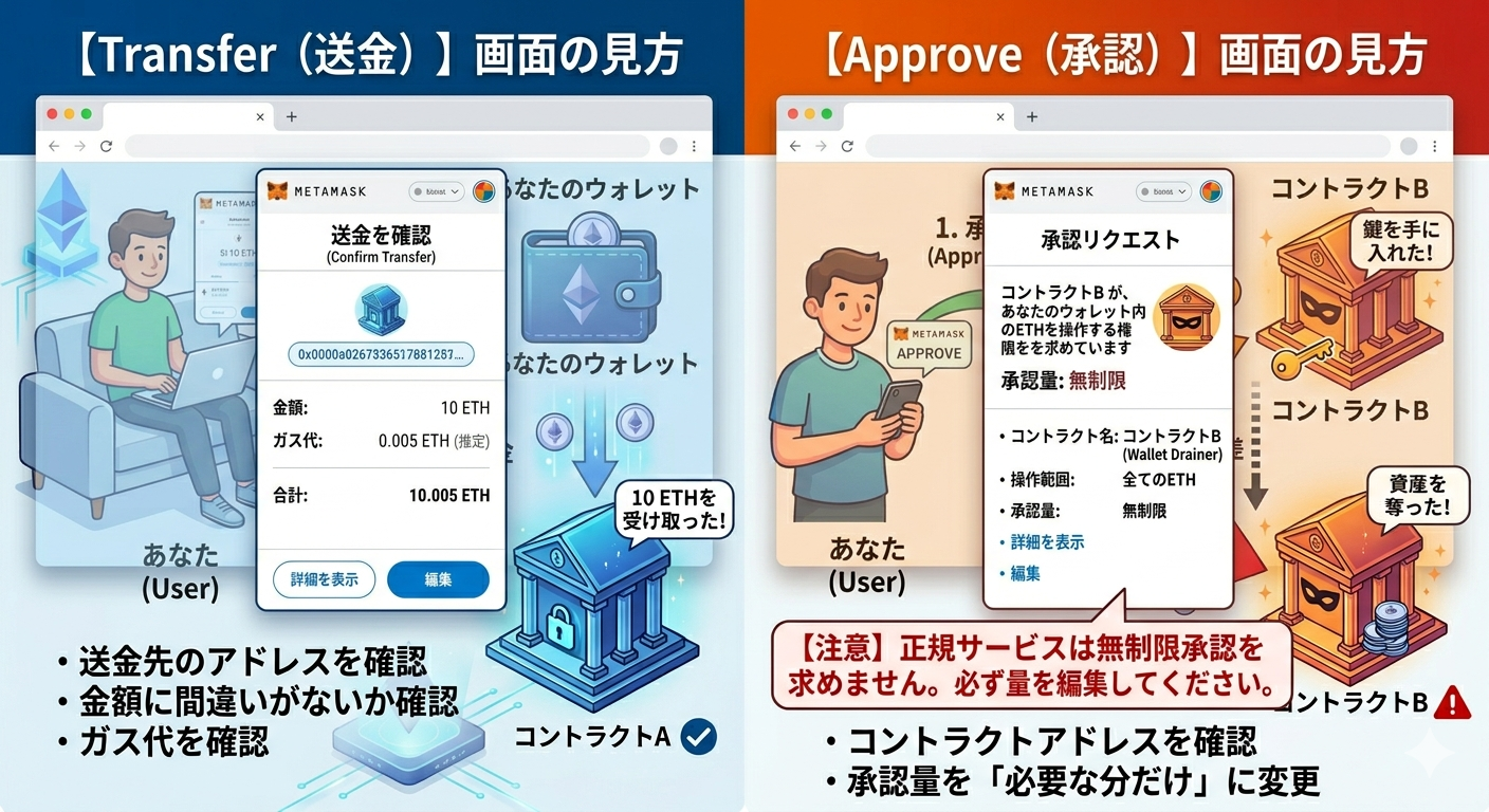 MetaMaskの承認画面で確認する