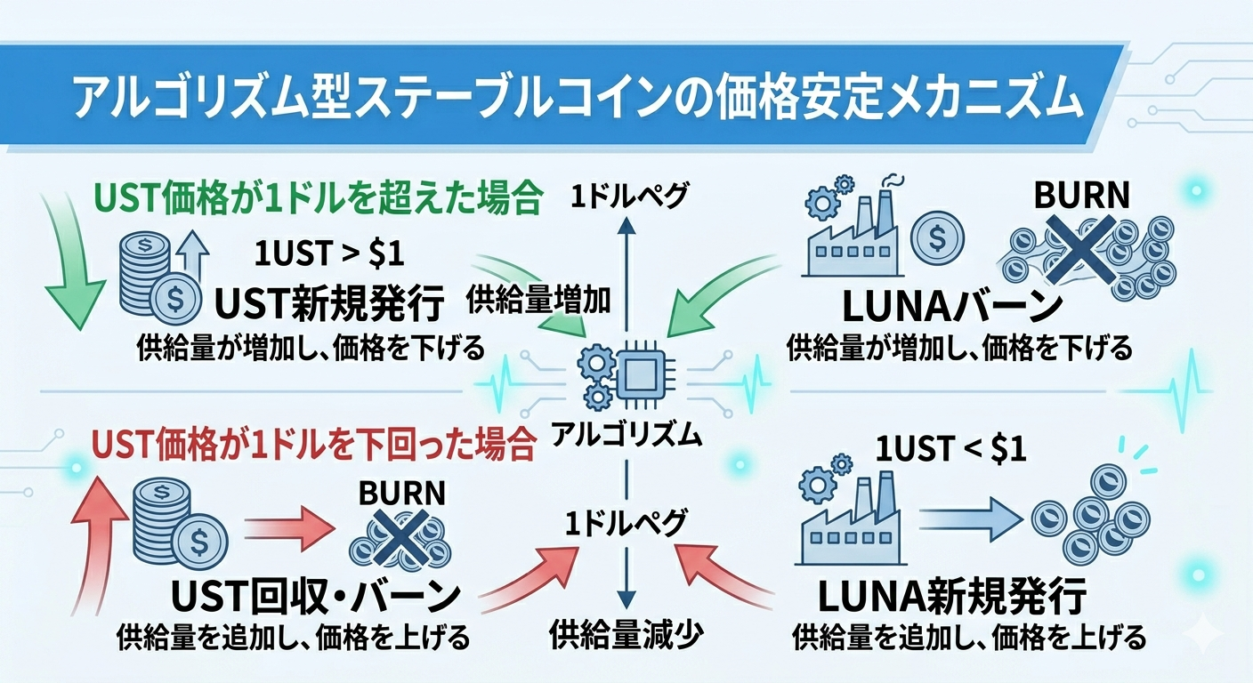 アルゴリズム型ステーブルコインの価格安定メカニズム