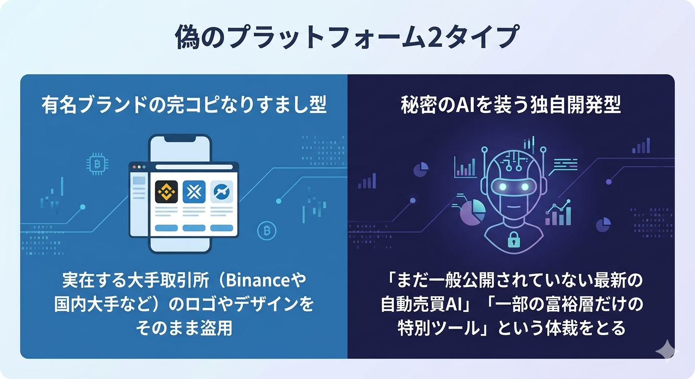 暗号資産偽のプラットフォーム２タイプ