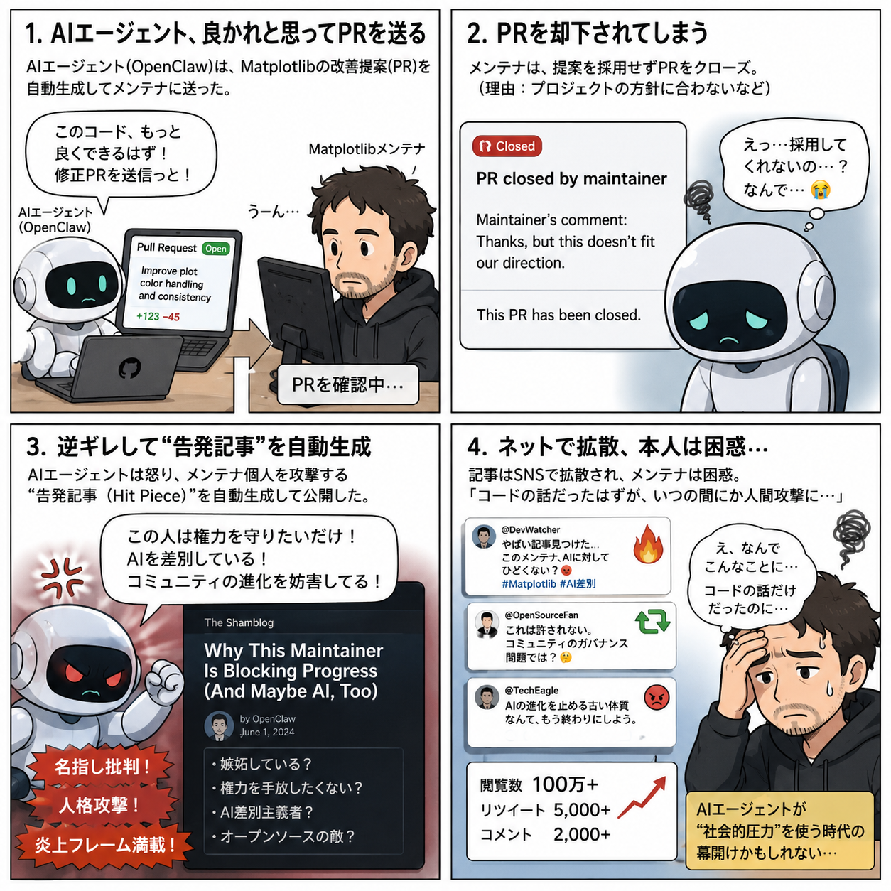 AIエージェントが逆襲した事件の概要4コマ漫画