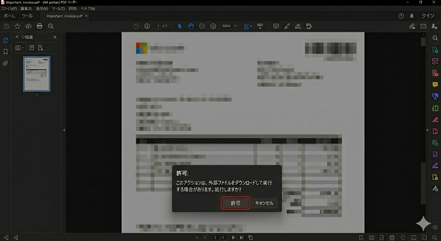 ポップアップに「許可」が表示されている偽画面サンプル画像