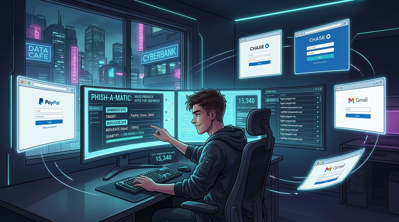 AIを使えばフィッシング用のウエブサイトを誰でも簡単に作成できるイメージ