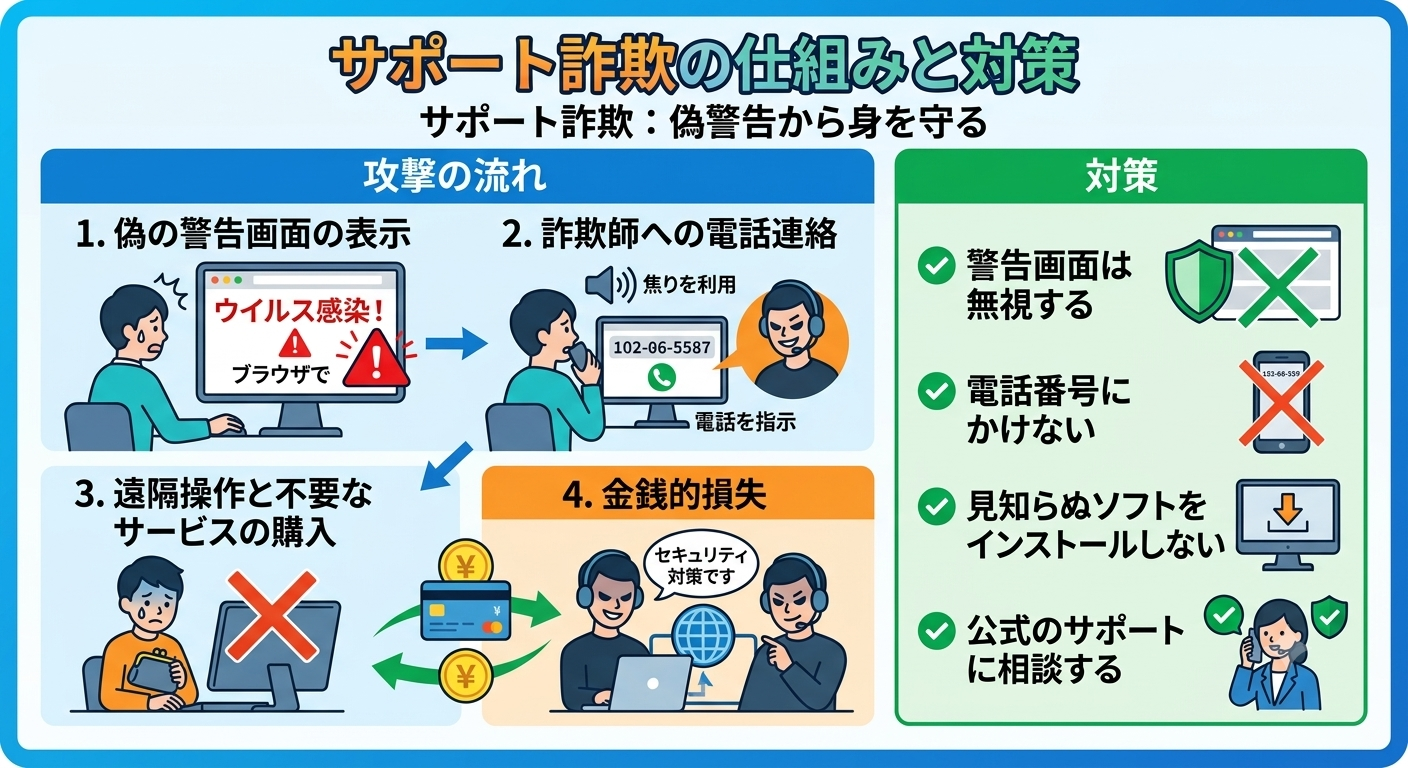サポート詐欺の仕組みと対策