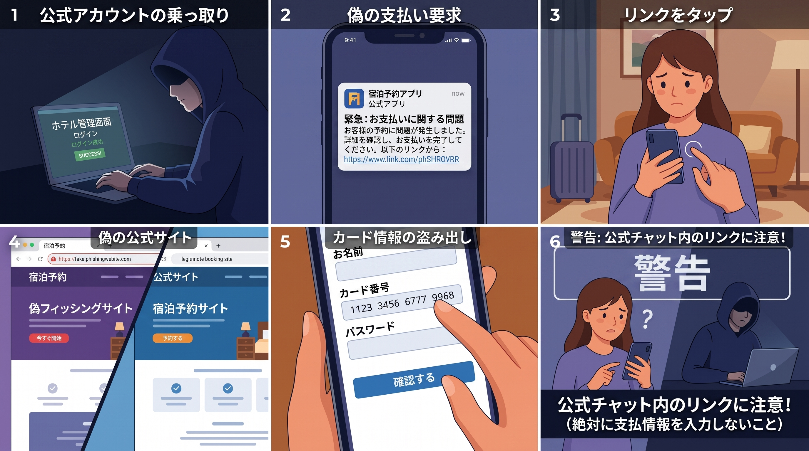 予約情報を狙う攻撃手口の流れを図解