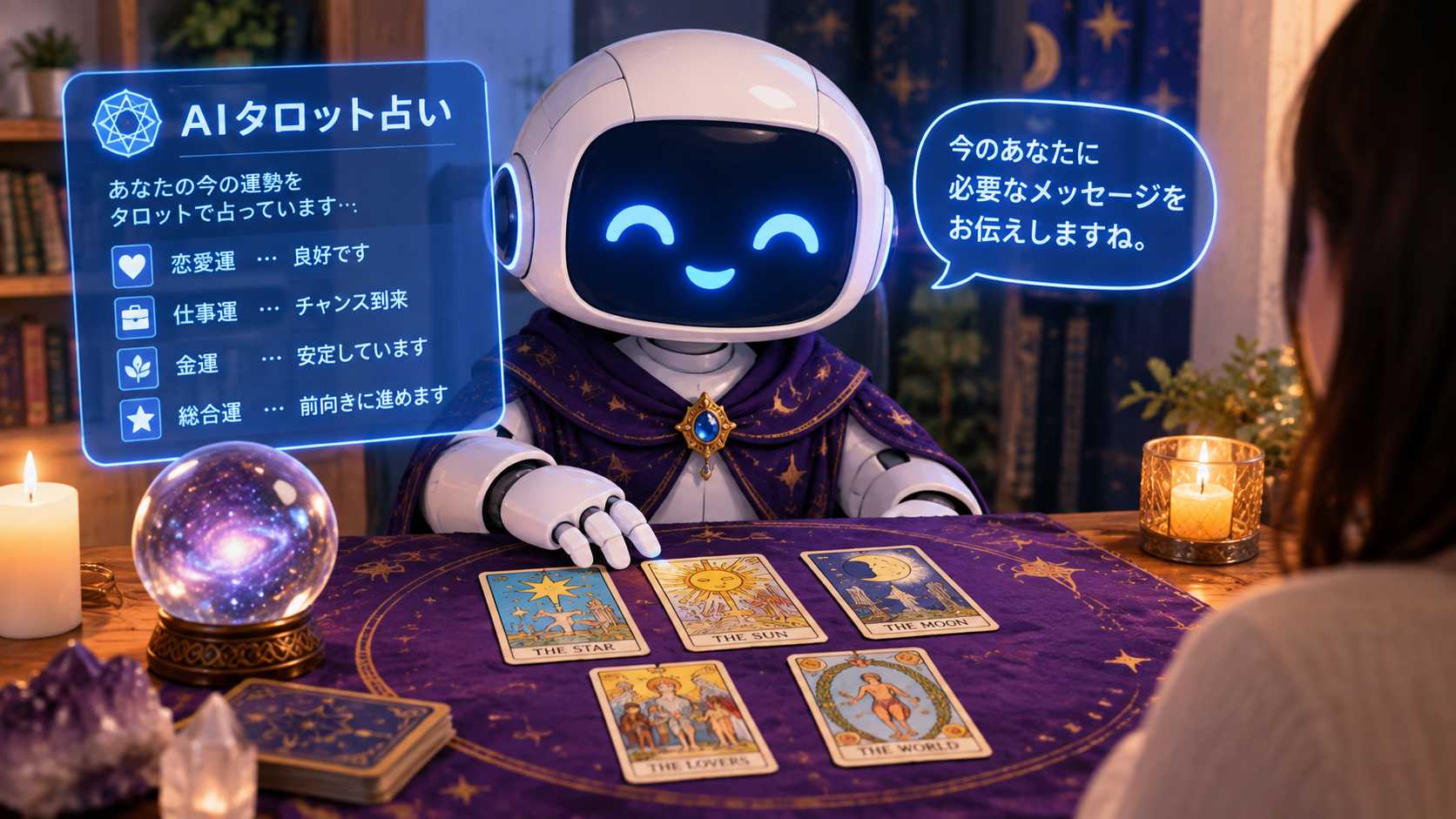 AIがタロットカード占いをする様子